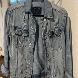 Abercrombie & Fitch Women's Light Blue Distressed Jean Jacket
